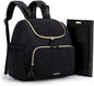 Black Travel Backpack with Diaper Changing Mat - Small Size, Insulated Pocket,Perfect for Moms on the Go