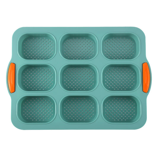 Green Silicone Mini Bread Loaf Baking Mold - Non-Stick 8-Cavity Bakeware Pan with Handles for Baking Cakes and Bread
