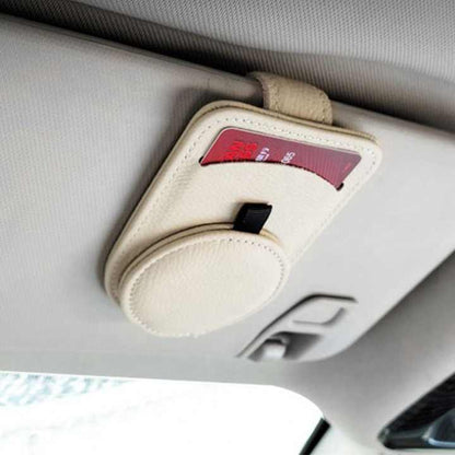 Grey Multifunctional Car Sun Visor Glasses Clip with Card Holder - Compact and Convenient