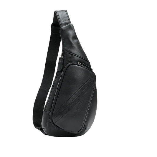 Black Men's Leather Sling Backpack - Casual Crossbody Chest Bag