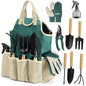 Green 9-Piece Garden Tool Set with Storage Tote - Heavy Duty Gardening Kit