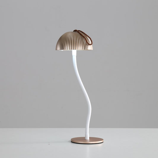 Corrugated Gold Lamp Cap Elegant Curved Stem Mushroom Desk Lamp - Adjustable LED Table Light