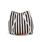 Black Stripes Canvas Bucket Tote Bag with Leather Handle