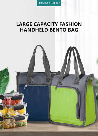 Navy Blue Portable Insulated Lunch Bag for Office, Picnic, and Grocery Use