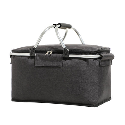 Black Portable Aluminum Foil Insulated Picnic Basket with Zipper Lid, 40x20x23cm