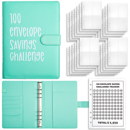 Light Blue 100-Day Savings Challenge Cash Binder with Tracker and Refillable Notebook
