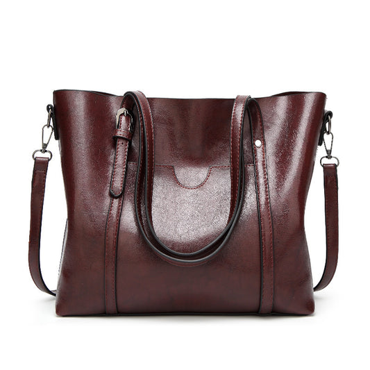 Dark Brown Fashionable Soft Leather Women's Handbag, Large Capacity Shoulder & Crossbody Tote, Casual Bucket Bag