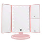 Pink Tri-Fold Lighted Makeup Mirror, 22 LED Vanity Mirror with 1X/2X/3X/10X Magnification, Portable Cosmetic Mirror
