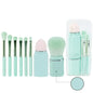 Green 8-in-1 Retractable Mini Makeup Brush Set with Protective Cover - Compact Design for Travel and On-the-Go Touchups