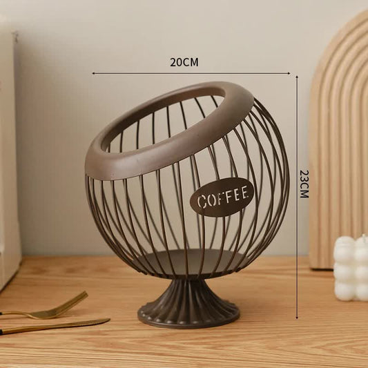 Brown Elegant Metal Coffee Capsule Storage Basket - Multifunctional Fruit and Snack Holder for Modern Home Decor