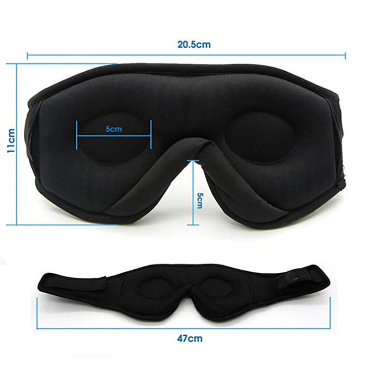 Black 3D Contoured Bluetooth Sleep Eye Mask - Ultra Soft Wireless Music Mask for Travel, Meditation, and Sleep