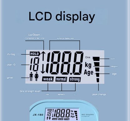 Blue Electronic Hand Grip Strength Dynamometer - Digital Forearm Strength Tester with LCD Display