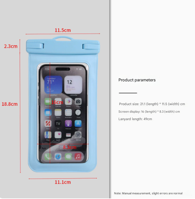 Light Blue Four Pieces Per Set Waterproof Phone Pouch with Clear Touchscreen Window and Lanyard