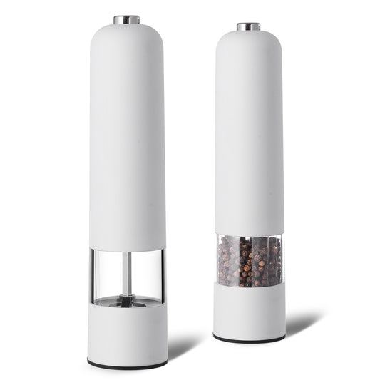 White Elegant Electric Salt and Pepper Grinder - Modern and Compact for Effortless Seasoning