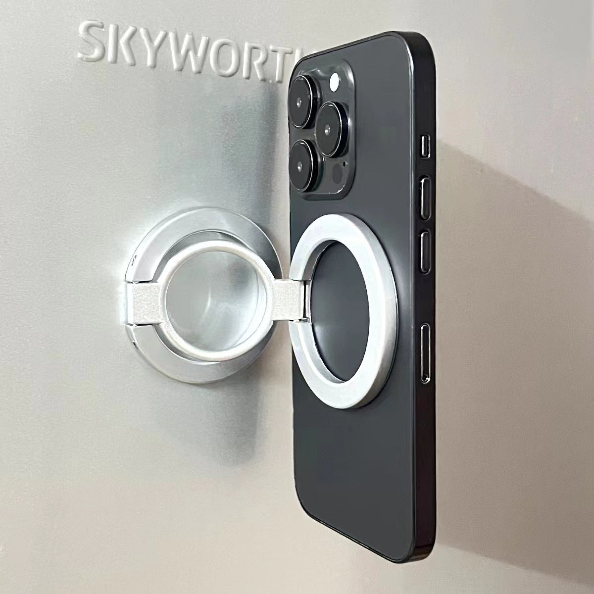 Black Magnetic Phone Ring Stand - 360 Degree Rotating, Slim Design for Convenient Grip and Hands-Free Viewing