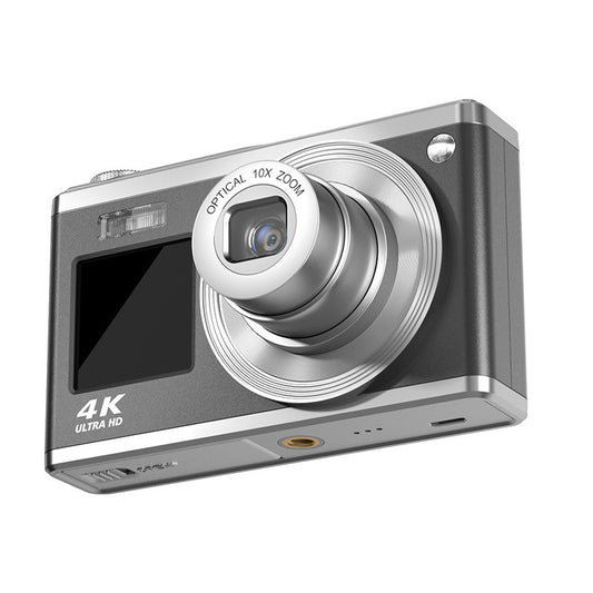 Black 4K Ultra HD Digital Camera with 10X Optical Zoom - Compact Dual-Screen Vlogging Camera
