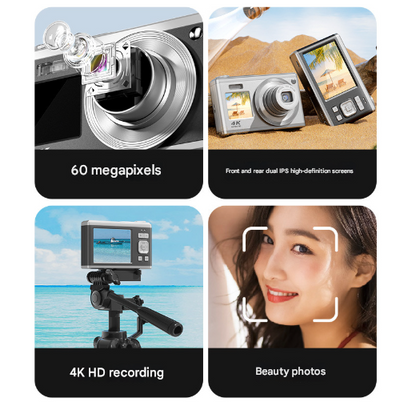 White 4K Ultra HD Digital Camera with 10X Optical Zoom - Compact Dual-Screen Vlogging Camera