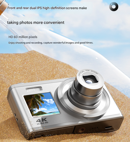 White 4K Ultra HD Digital Camera with 10X Optical Zoom - Compact Dual-Screen Vlogging Camera