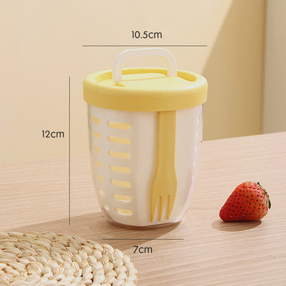 2 Pcs Yellow Portable Leakproof Fruit and Salad Storage Box with Draining Function, Sealed Fresh-Keeping Bento Lunch Box with Fork, AS+PP+Silicone Material