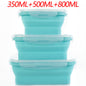 3-piece Set Blue Collapsible Silicone Food Storage Containers Set - 350ML, 500ML, 800ML | BPA-Free, Microwave, Dishwasher & Freezer Safe | Foldable & Portable Bento Boxes for Travel & Outdoor