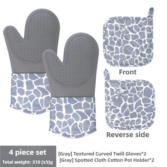 Grey 4-Piece Set Heat Resistant Silicone Kitchen Gloves Set - 4-Piece Set with Oven Mitts & Pot Holders for Safe Cooking & Baking