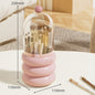 Pink 360° Rotating Makeup Brush Holder with Clear Dome – Stylish Organizer for Vanity, Desk, and Bathroom