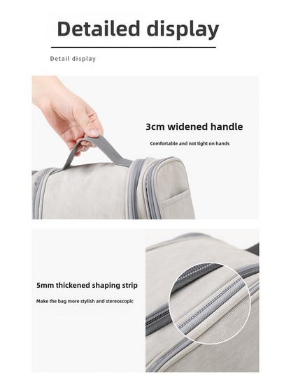 Grey Large Capacity Travel Toiletry Bag with Dry-Wet Separation – Hanging Organizer for Cosmetics and Personal Care