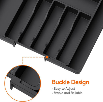 Black Adjustable Polypropylene Kitchen Drawer Organizer – 8 Compartments, Large Capacity, Easy to Clean