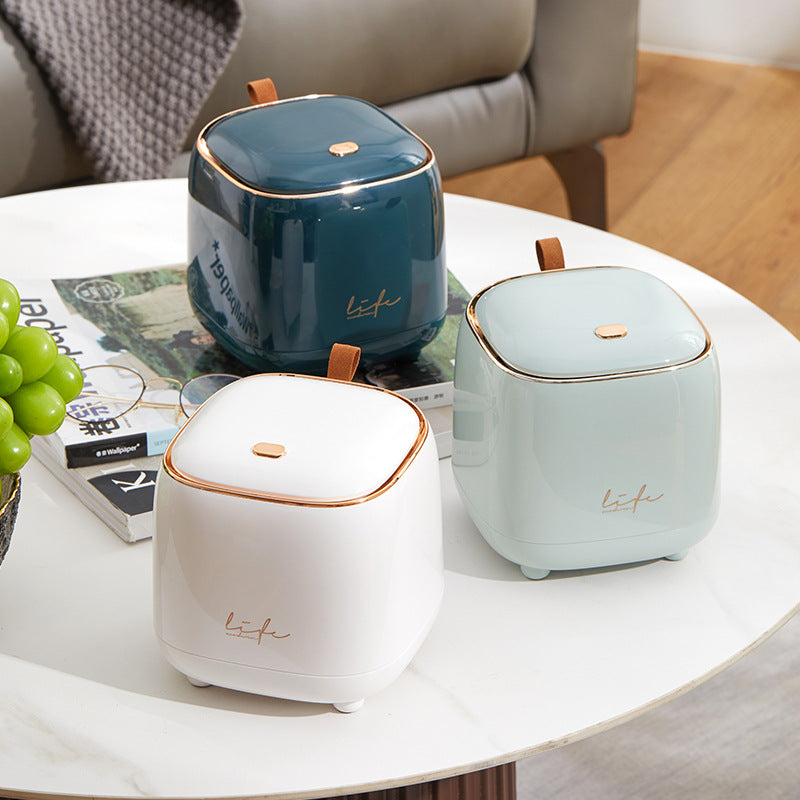 Light Green Portable Tabletop Trash Can with Dual-Layer Design - Convenient for Desk Organization