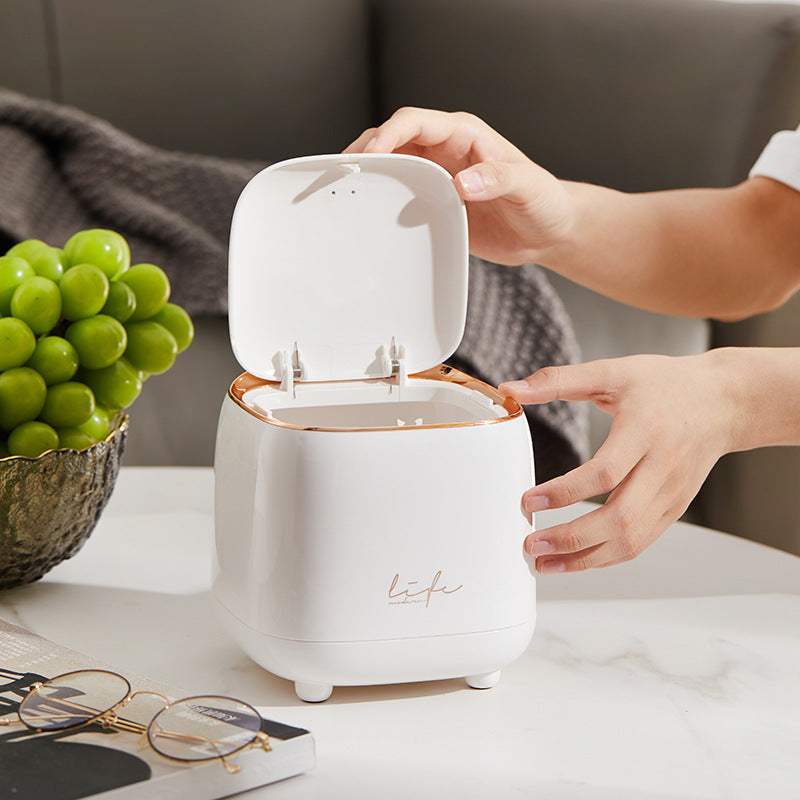 Light Green Portable Tabletop Trash Can with Dual-Layer Design - Convenient for Desk Organization