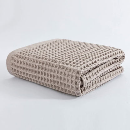 Brown Pure Cotton Waffle Weave Bath Towel - Soft, Absorbent & Extra Large 70x140 cm for Home Use
