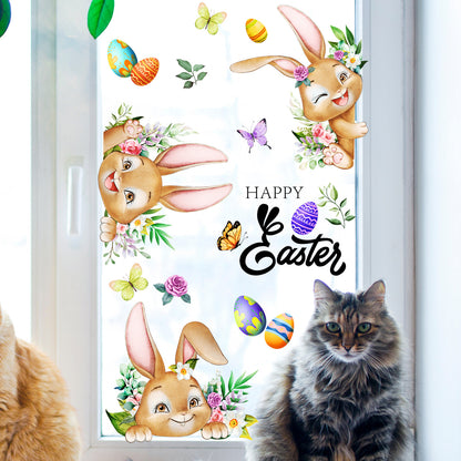 3 Sheet， Creative Easter Bunny & Egg Window Decal - Adhesive Wall Stickers for Living Room & Bedroom (60cm x 30cm)