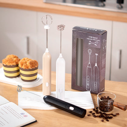 Khaki Electric Milk Frother Handheld - USB Rechargeable Milk Foamer with 2 Whisks - Perfect for Coffee, Lattes, Cappuccinos & More