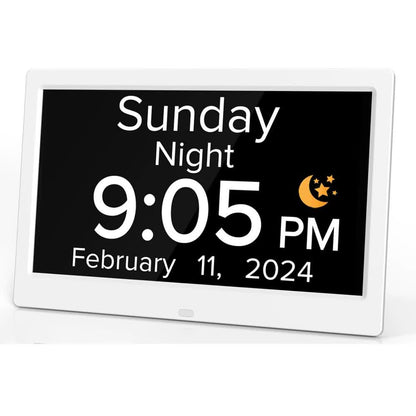 White 10.1-Inch Digital Clock with Medication Reminders & Multi-Function Alarm - Ideal for Elderly Care
