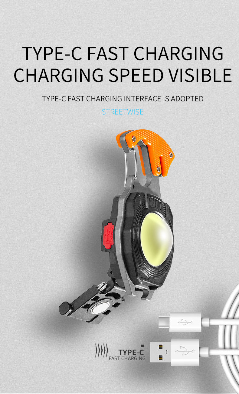 2PCS Orange Multi-Function COB Work Light with Carabiner - 500LM Flashlight, Lighter & More