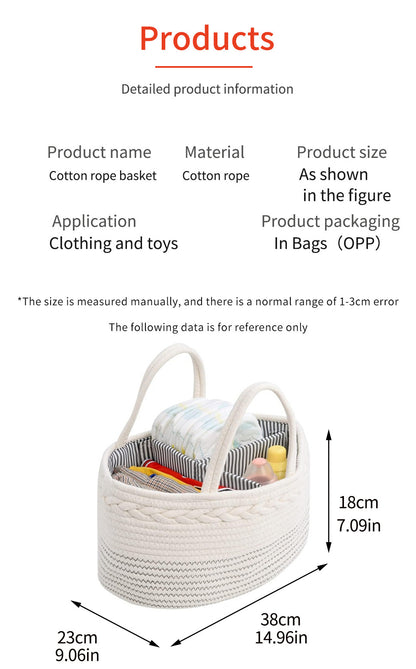 White and Black Stylish Cotton Rope Basket for Clothing & Toys - Woven Storage Organizer, 38x23x18cm