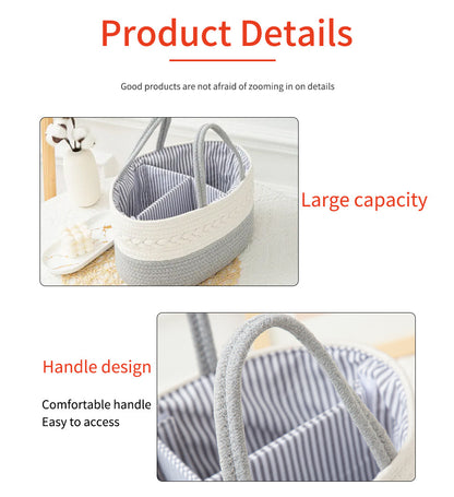 White and Black Stylish Cotton Rope Basket for Clothing & Toys - Woven Storage Organizer, 38x23x18cm