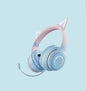 Blue Wireless Cat Ear Headphones with RGB Lights & Detachable Mic - Bluetooth 5.1