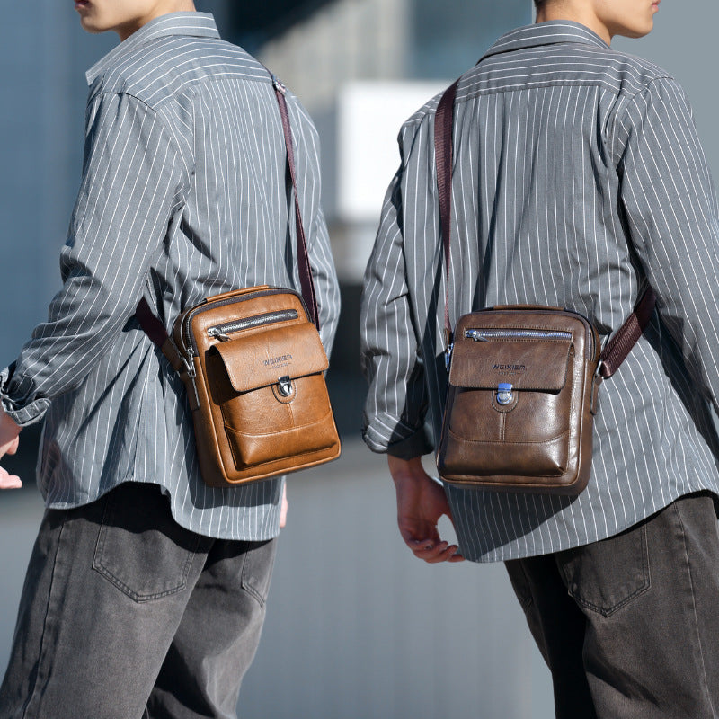 Premium PU Leather Crossbody Bag for Men - Vintage Black Shoulder Bag