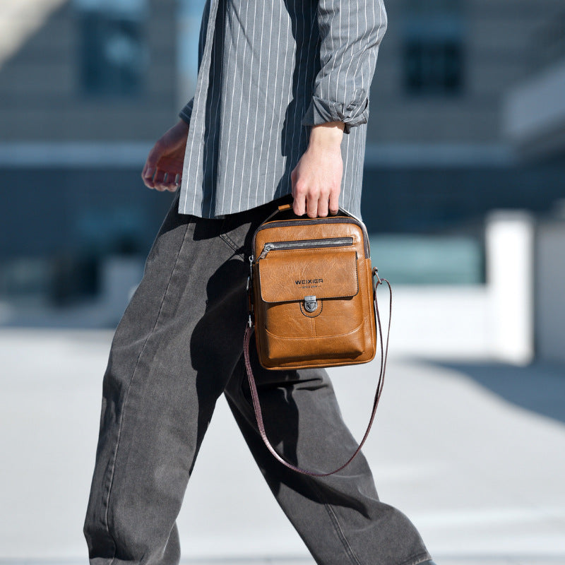 Premium PU Leather Crossbody Bag for Men - Vintage Black Shoulder Bag