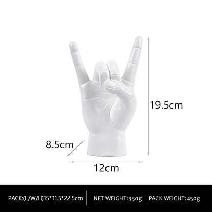 White Right Hand Resin Rock and Roll Hand Figurine - Stylish Desk and Living Room Decor