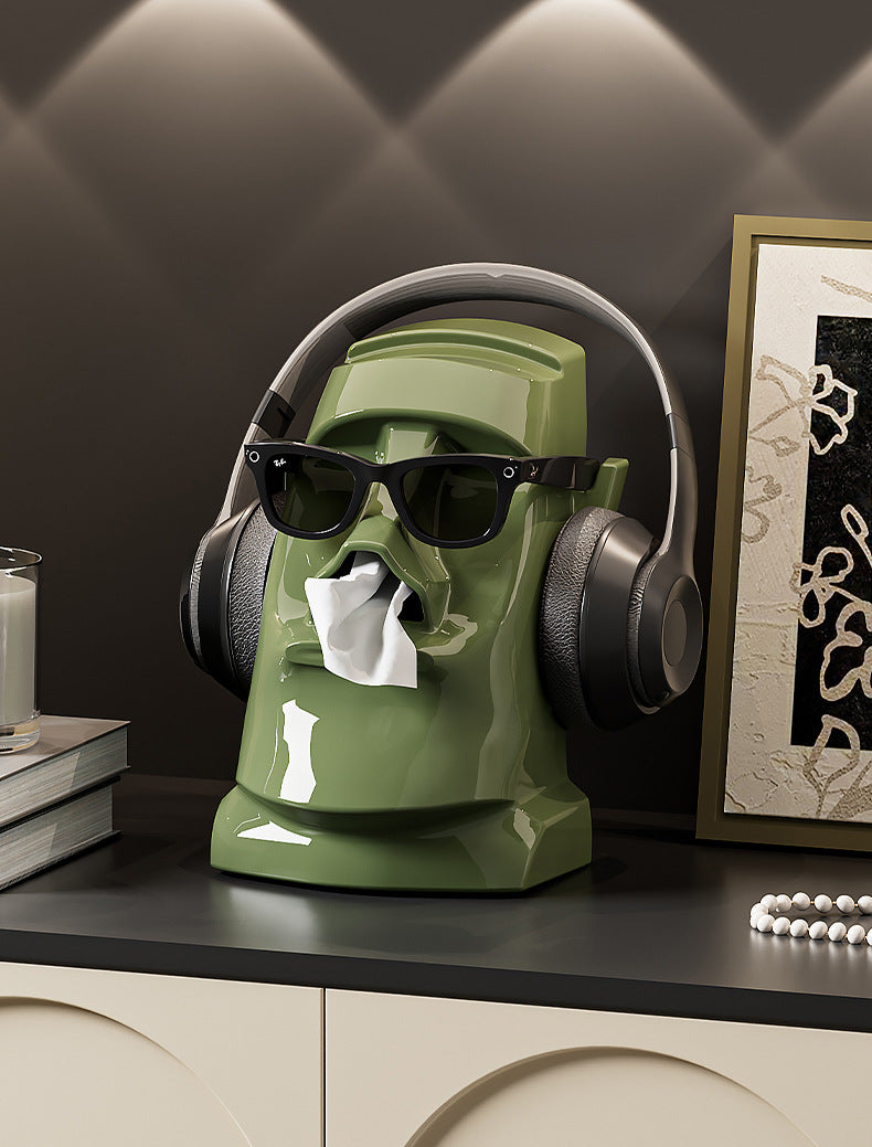 Cream White Versatile Desktop Headphone Stand & Tissue Box (23.5x17x14.5cm)
