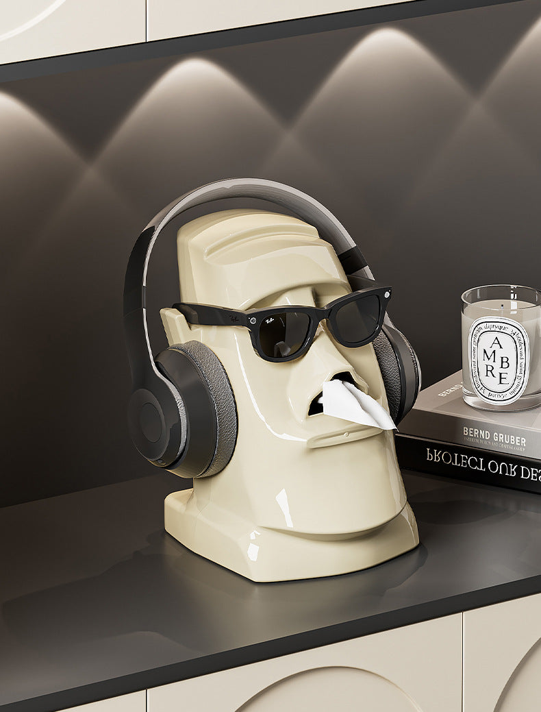 Black Versatile Desktop Headphone Stand & Tissue Box (23.5x17x14.5cm)