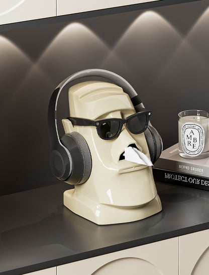 Black Versatile Desktop Headphone Stand & Tissue Box (23.5x17x14.5cm)
