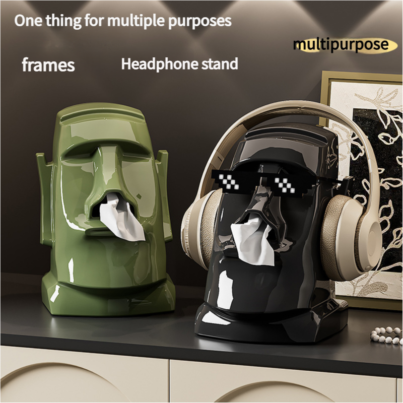 Green Versatile Desktop Headphone Stand & Tissue Box (23.5x17x14.5cm)
