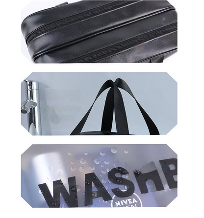 2PCS Dual-Layer Transparent PU Cosmetic Pouch - Wet and Dry Separation, Large size(31*15*20cm)- milk apricot white