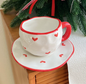 Red Edge Love 300ML Underglaze Hand-Pinched Cup and Saucer Set - Ceramic Coffee Mug Milk Cup Breakfast Set