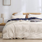 Beige Blue 1.8m (Duvet Cover 180*220cm) Luxurious Soft Brushed Microfiber 4-Piece Bedding Set - Pure Color Double Bed Duvet Cover with Fitted Sheet