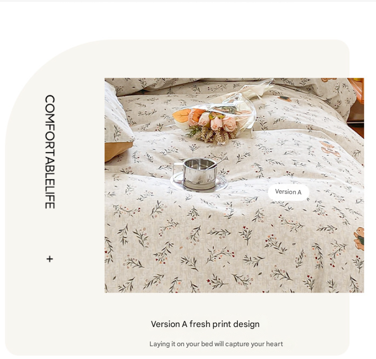 Phil Bear Thick Brushed Cotton 4-Piece Bed Sheet Set (1.5m Bed) - Fits 200x230cm Duvet