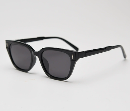 Gloss Black All Gray Retro Small Frame Sunglasses - Black - UV Protection